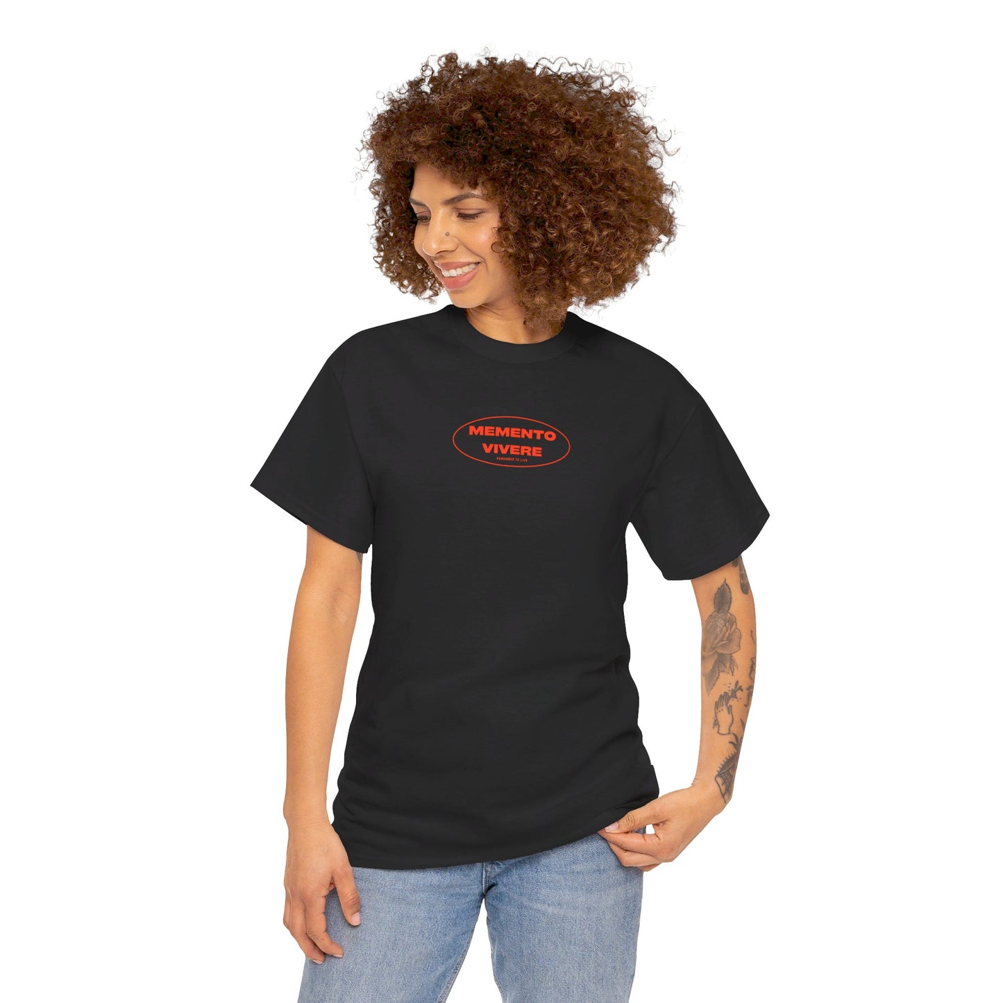 Stoic Tee "Momento Vivere" (Remember to Live) -Red, Men's Clothing