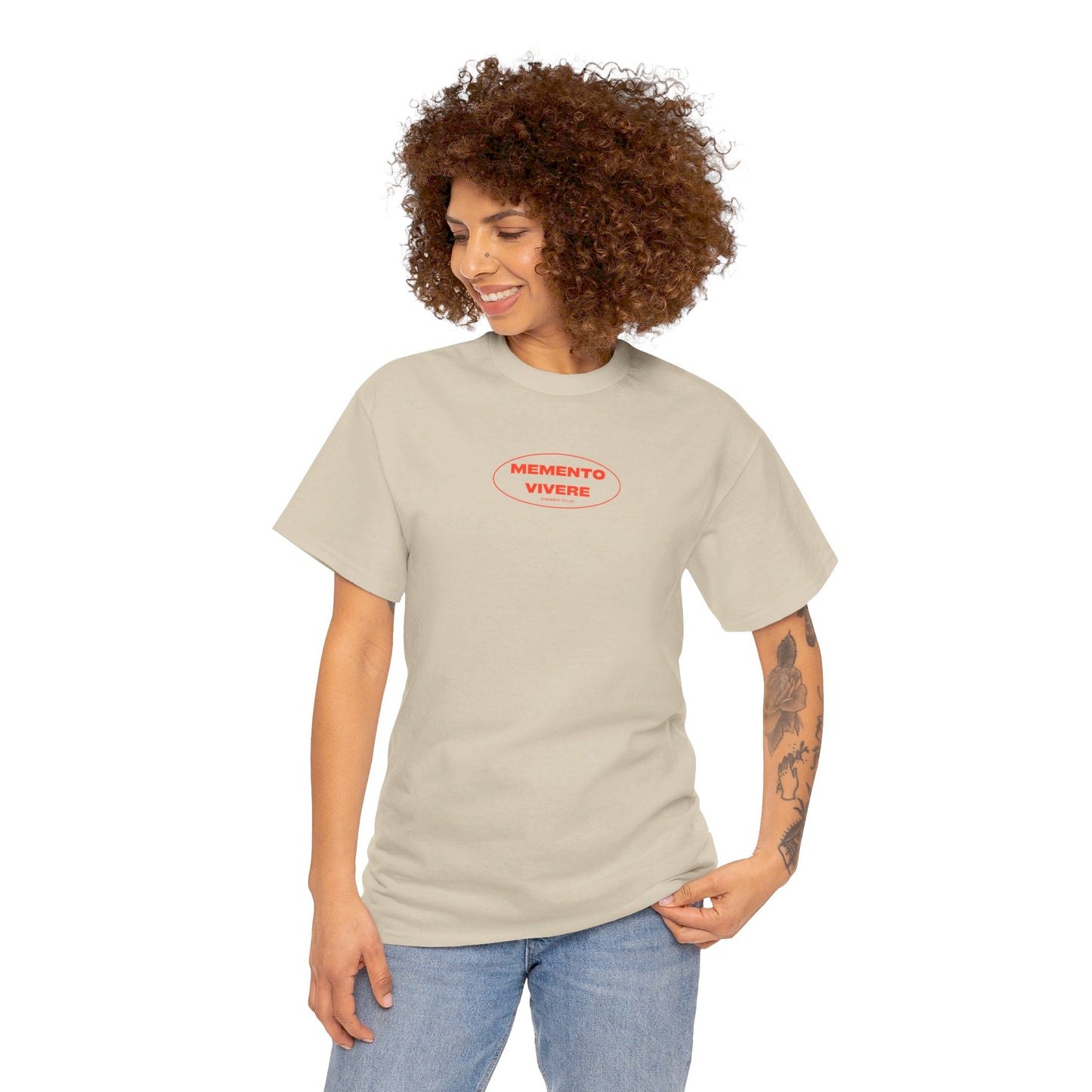 Stoic Tee "Momento Vivere" (Remember to Live) -Red, Men's Clothing