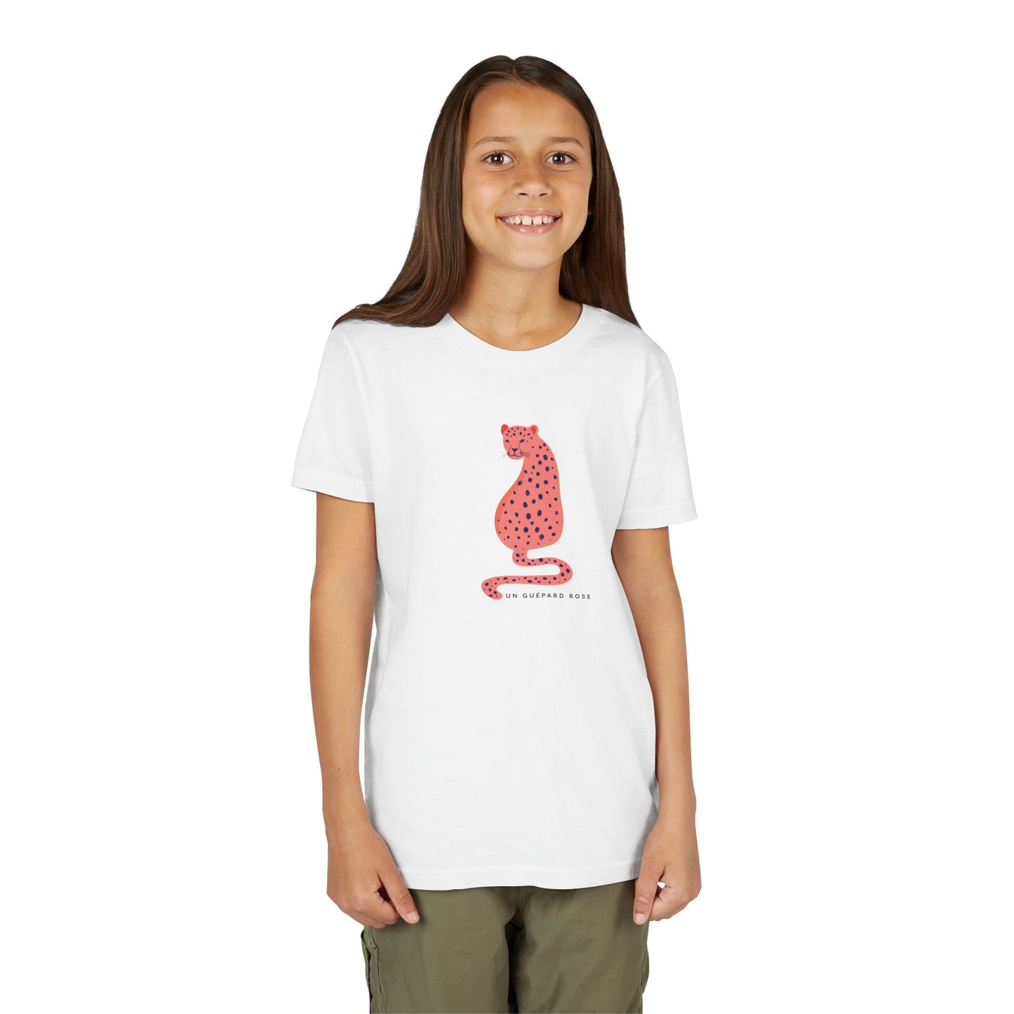 Youth Short Sleeve Tee, Playful Pink Leopard Design
