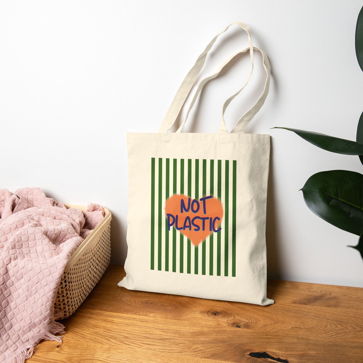 Eco-Friendly "Not Plastic" Cotton Canvas Tote Bag, GREEN