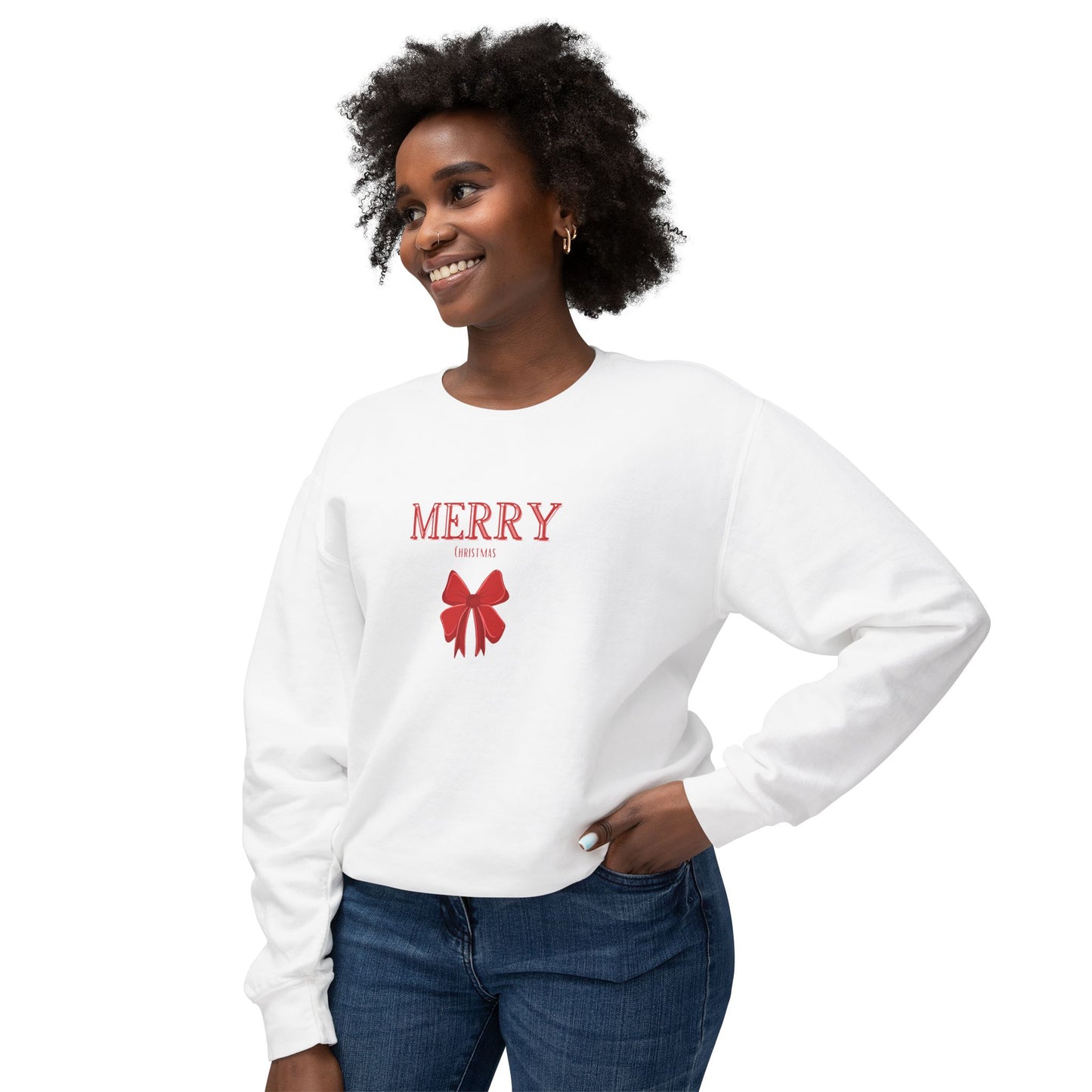 Merry Christmas Bow Ladies Sweatshirt