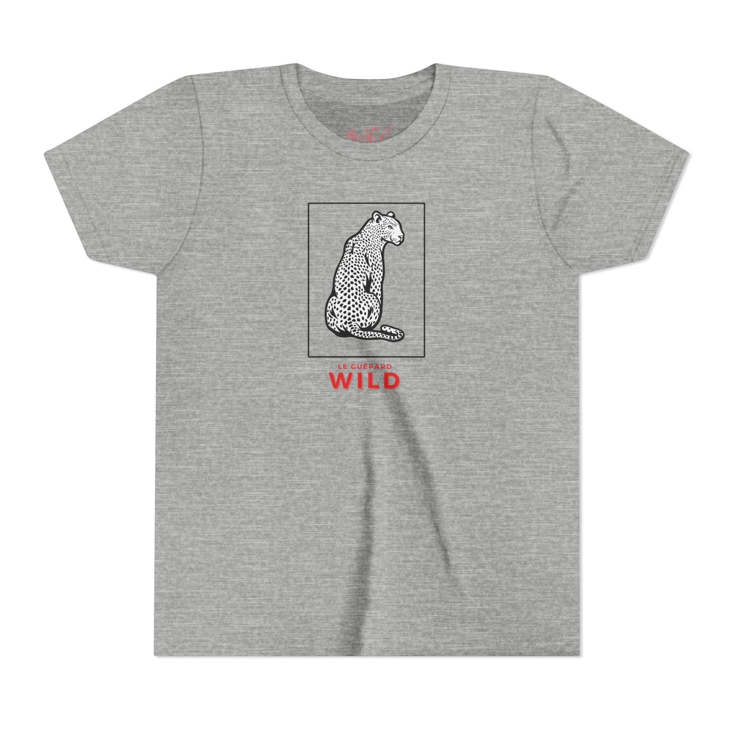 Gray t-shirt with a cheetah graphic and 'Be Wild' text on a white background