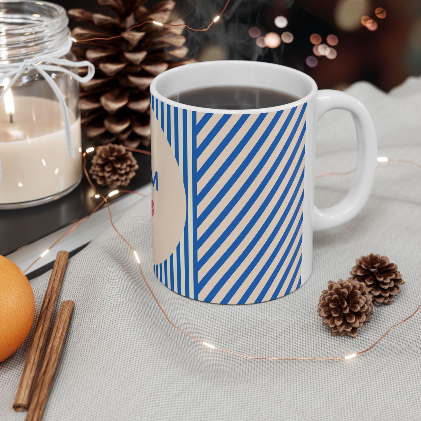 No.1 Mom Ceramic Mug — Blue Striped Mother's Day Gift
