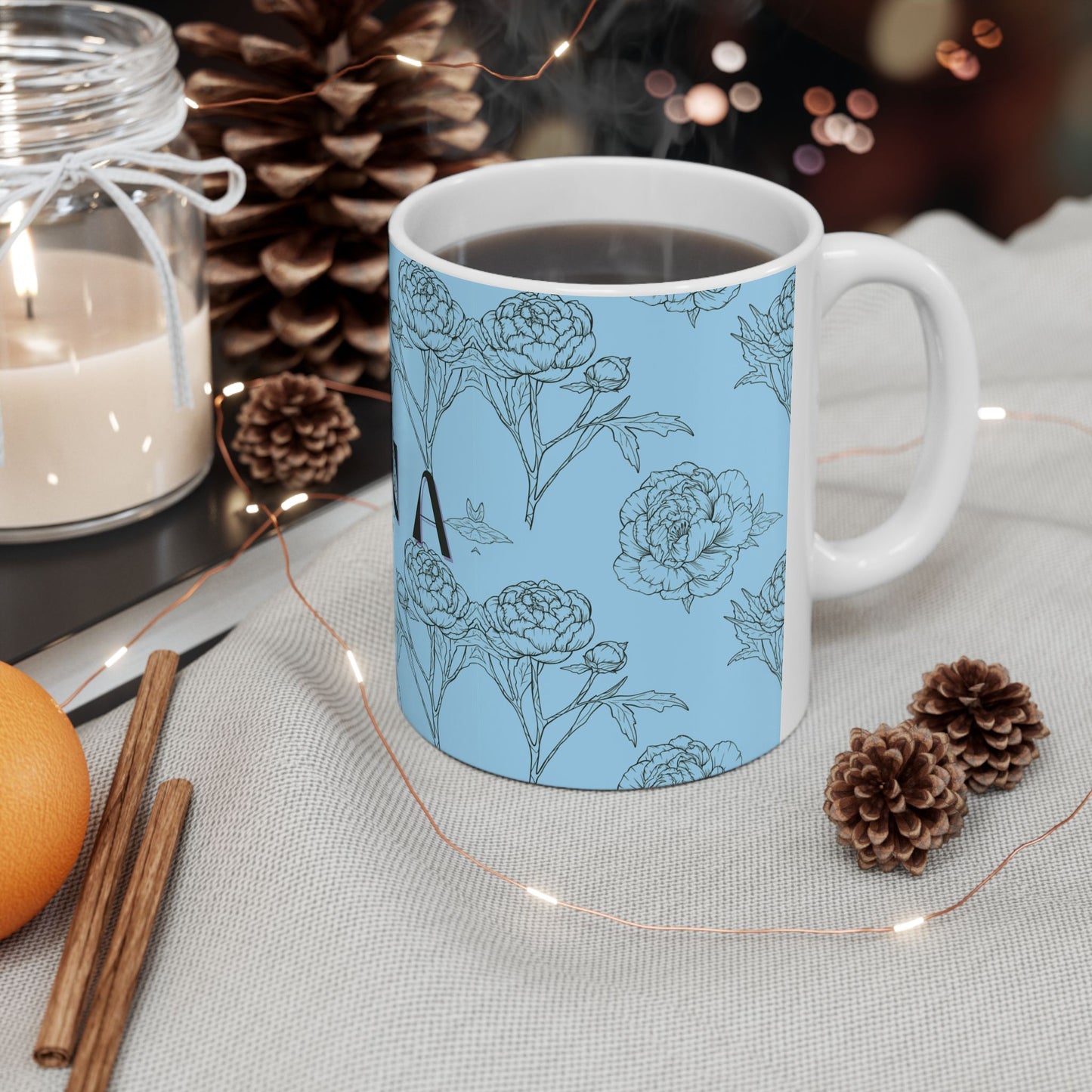 Floral NANA Ceramic Mug, Powder Blue, Grandma gift
