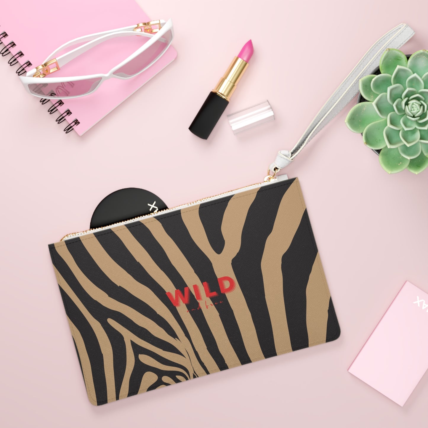 Chic Zebra Print Clutch Bag, Vegan Leather