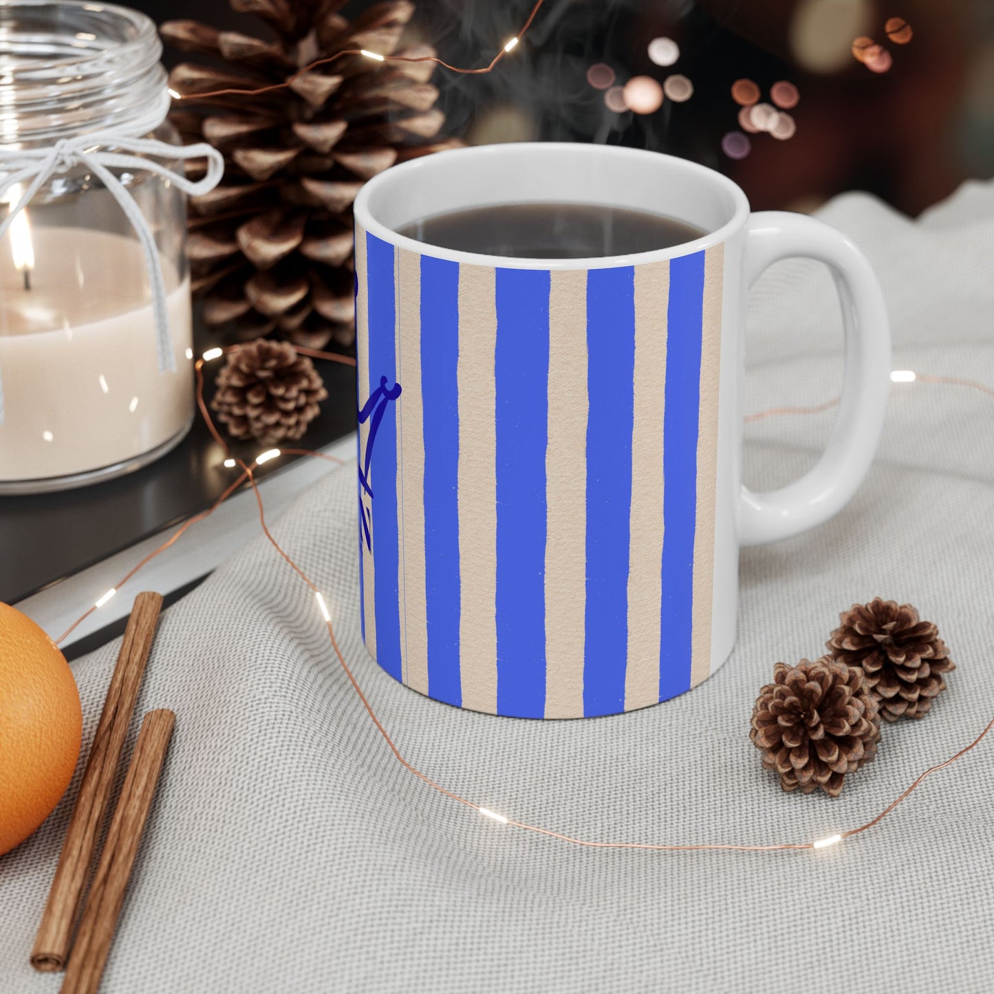 QUEEN Crown Blue Striped Ceramic Mug (11oz & 15oz)