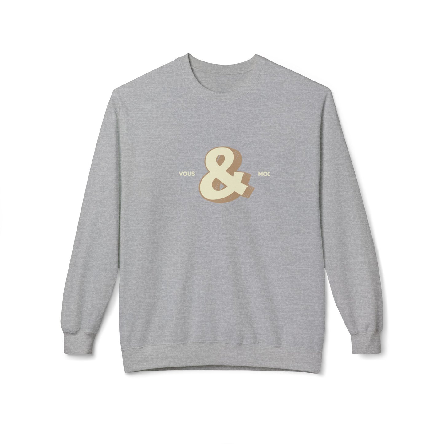 Gray Couples sweatshirt with a gold ampersand a white background