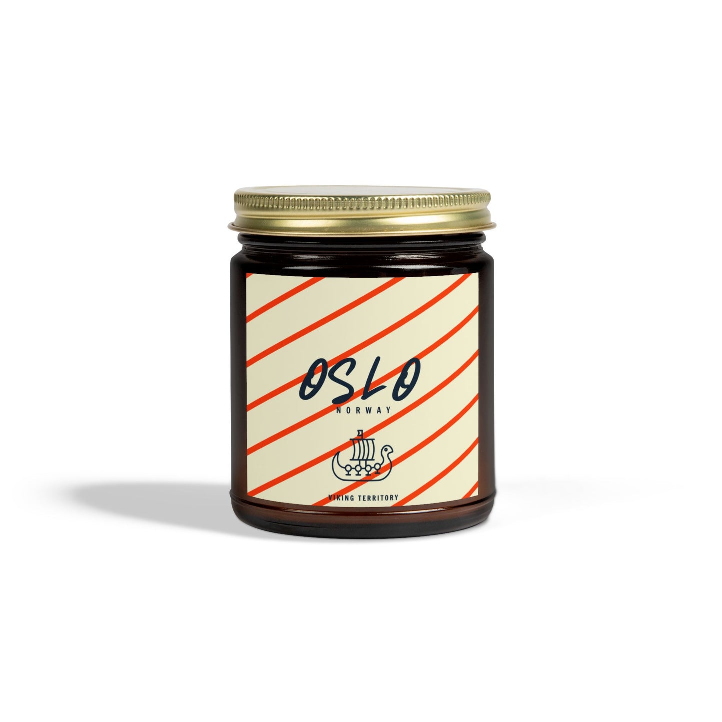 Jar with a label featuring the word 'Oslo' on a white background