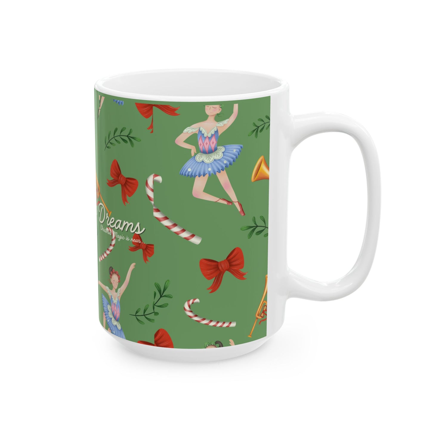 Nutcracker Ballet Mug, Mint Green – 'Sugar Plum Dreams' Holiday Ceramic Coffee Cup (11oz & 15oz)