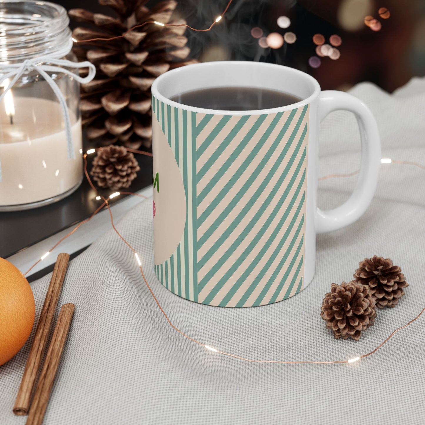 No.1 Mom Ceramic Mug — Green Striped Mother's Day Gift (11oz/15oz)