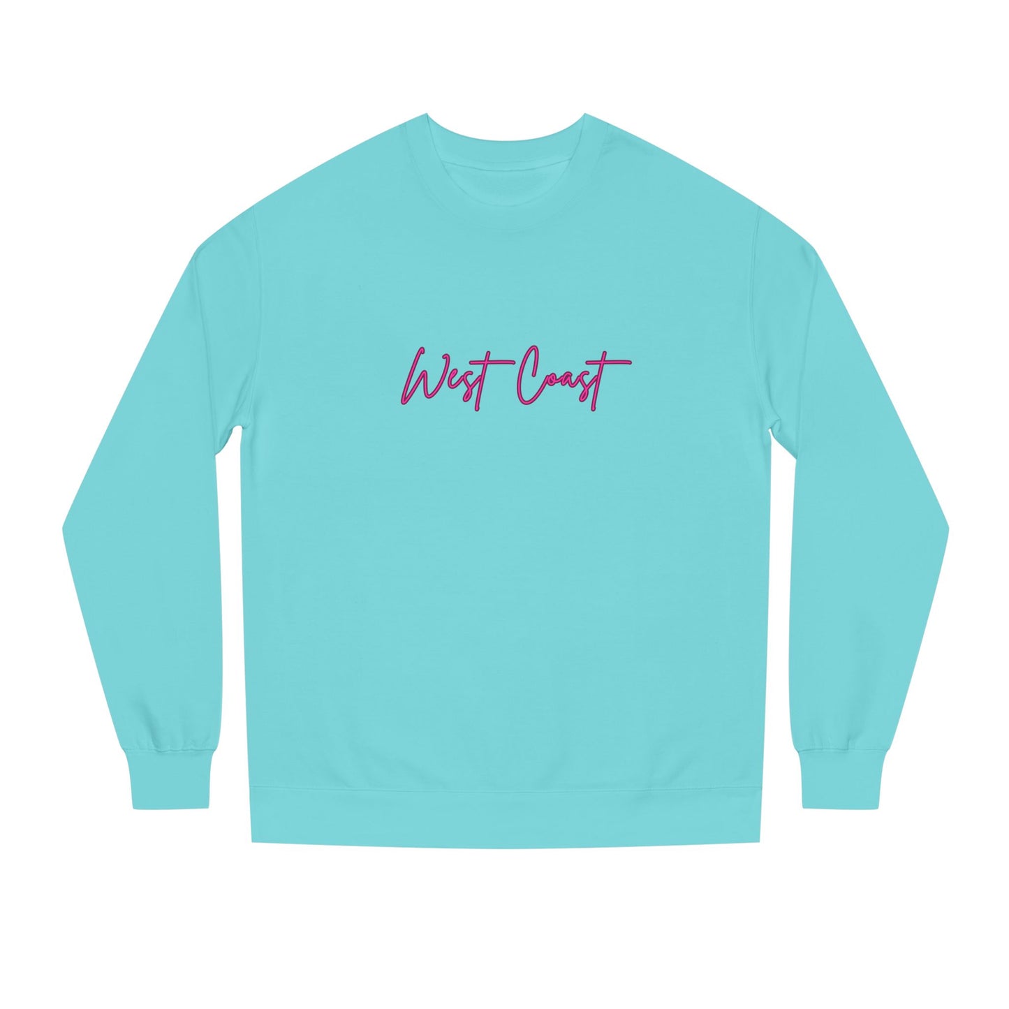 Light blue long-sleeve shirt with 'West Coast' text in pink on a white background