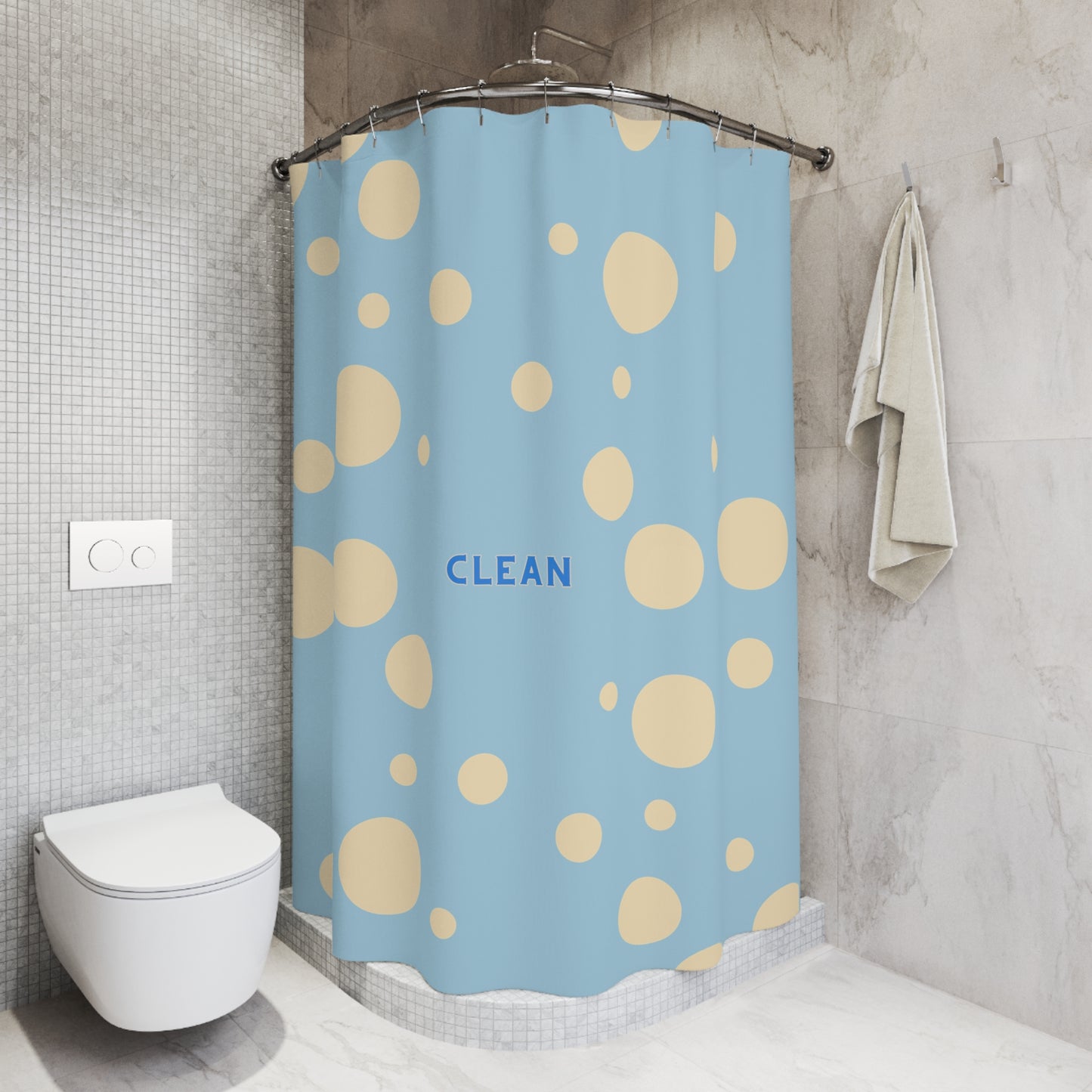 Clean Blue Bubble Shower Curtain — Playful Kid's Bathroom Décor
