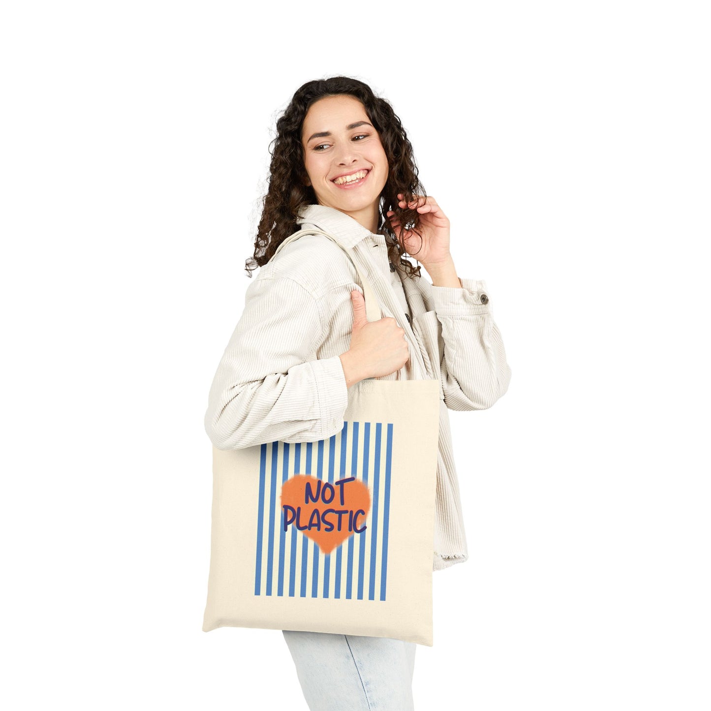 Eco-Message "Not Plastic" Cotton Canvas Tote Bag, BLUE