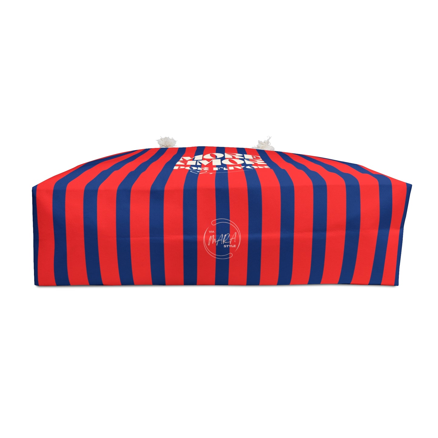 Striped Weekender Bag — "More Amor Por Favor" Red & Navy Beach Tote