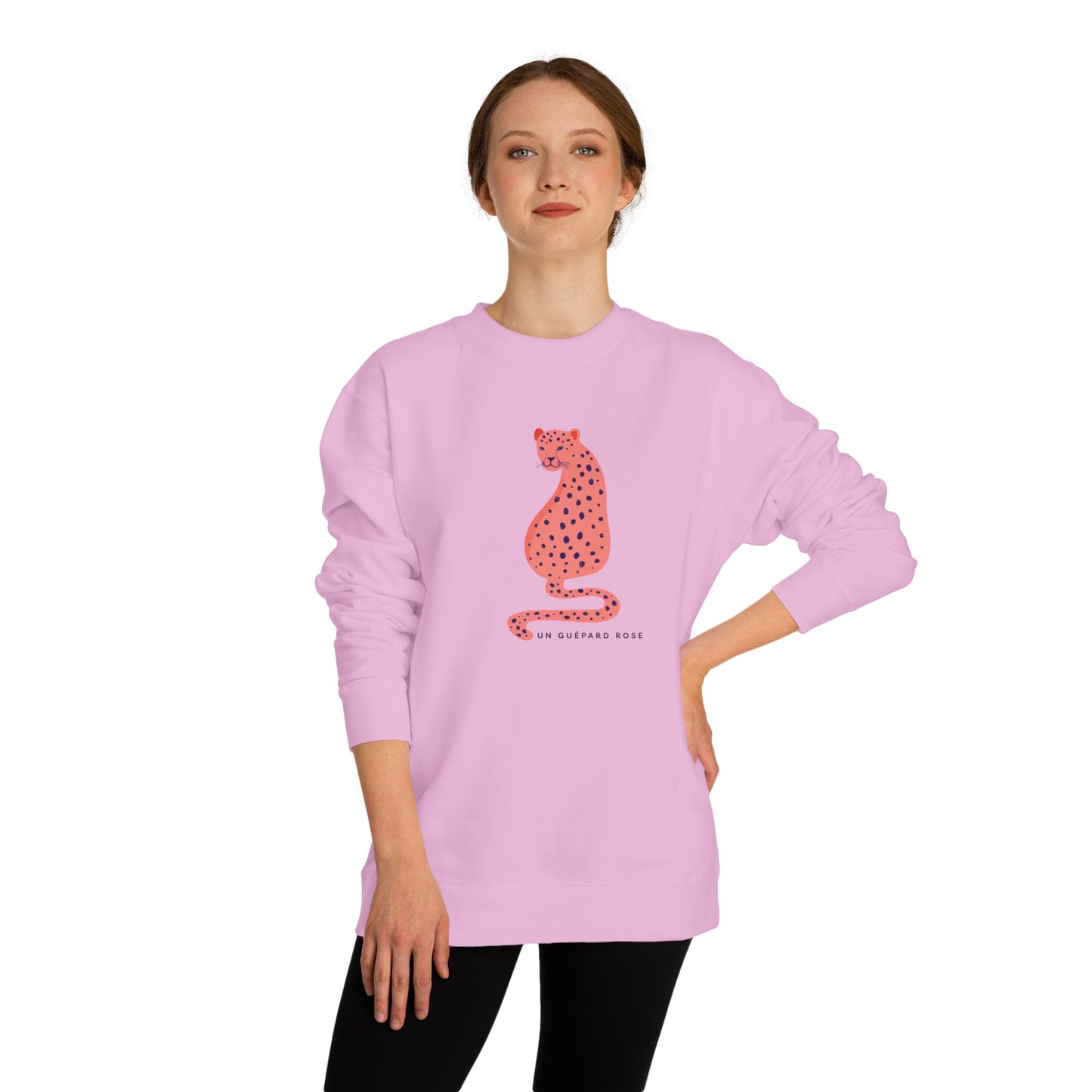Pink Leopard Ladies Crew Neck, Colorful Sweatshirt