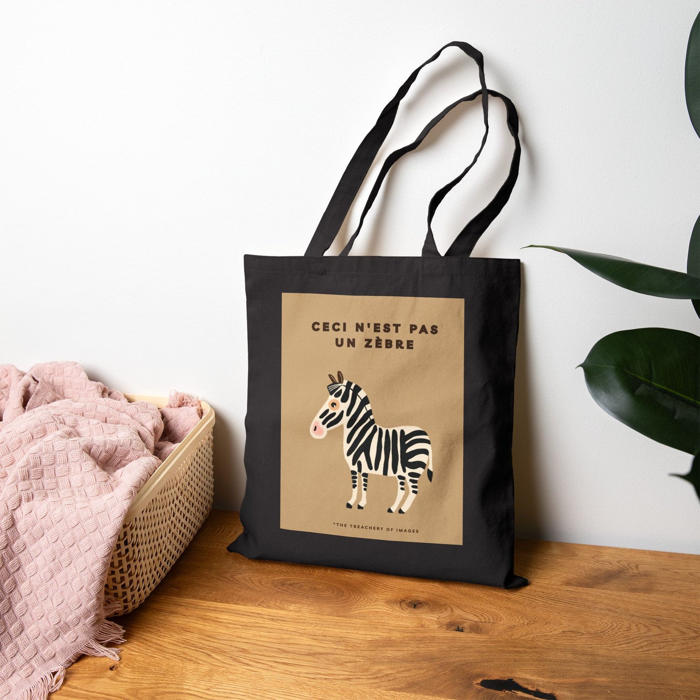 Zebra Canvas Tote Bag, René Magritte Inspired