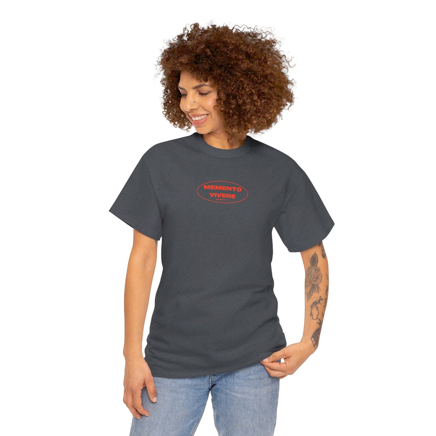 Stoic Tee "Momento Vivere" (Remember to Live) -Red, Men's Clothing