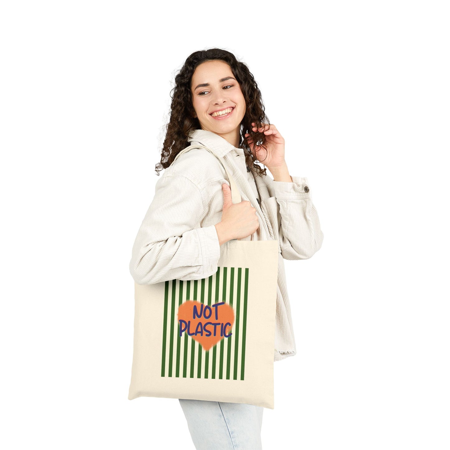 Eco-Friendly "Not Plastic" Cotton Canvas Tote Bag, GREEN