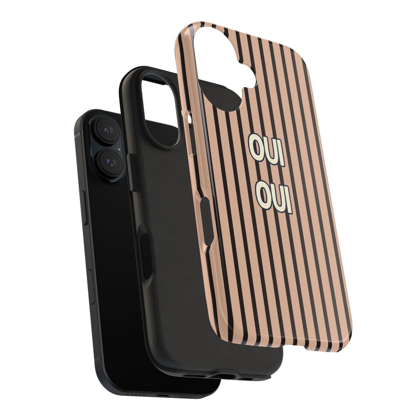 Chic Tough Phone Case — 'OUI OUI' Neutral Striped Phone CaseChic