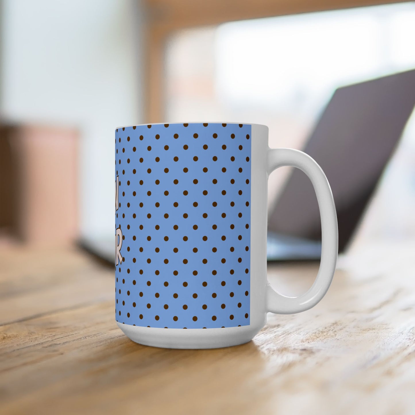 Bonjour Polka Dot Mug — Ice Blue Retro Ceramic Coffee Cup (11oz & 15oz)