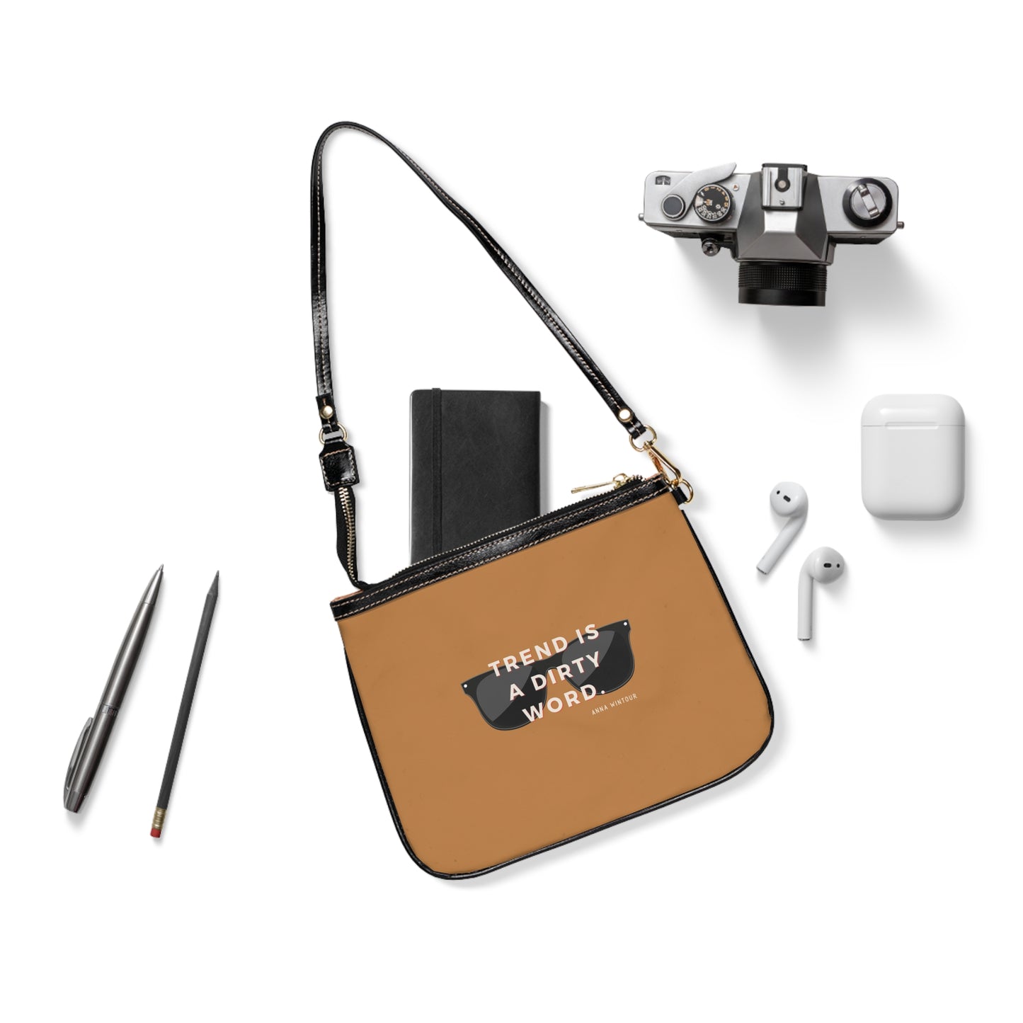 Small Shoulder Bag, Anna Wintour Quote - TAN