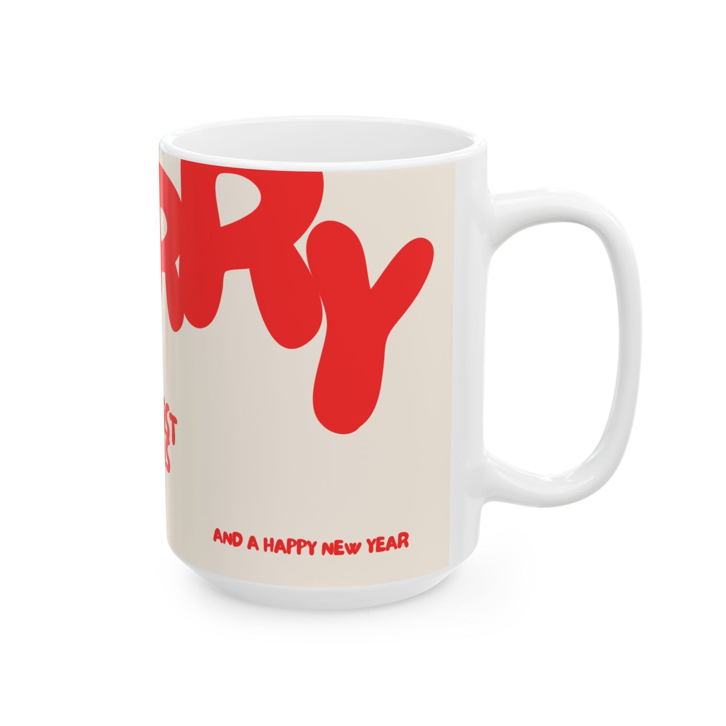 Modern Merry Christmas Ceramic Mug, Red - White
