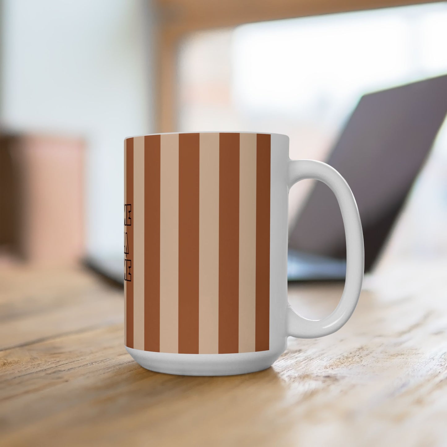 Creme de la Creme Striped Ceramic Mug — Retro Brown Coffee Cup (11oz/15oz)