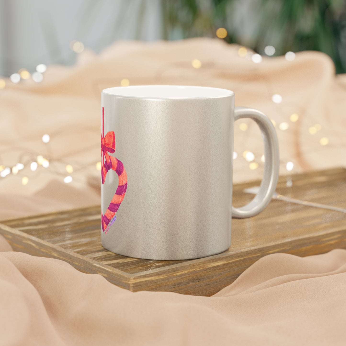 Metallic Gold & Silver Holiday Mug with Candy Heart Ornament