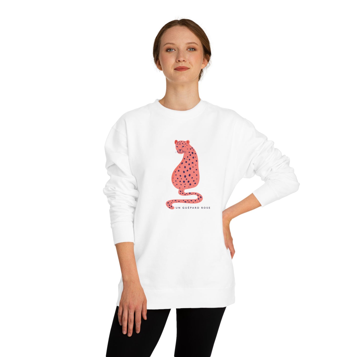 Pink Leopard Ladies Crew Neck, Colorful Sweatshirt