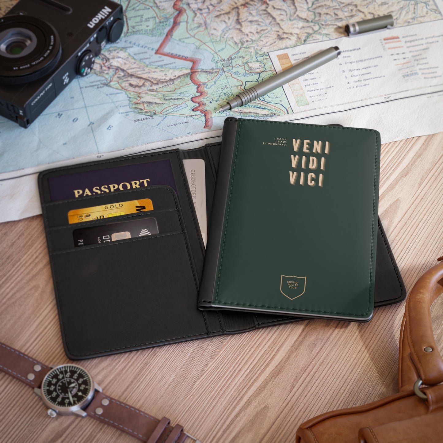 Veni, Vidi, Vici Dark Green Passport Cover | Travel Accessories