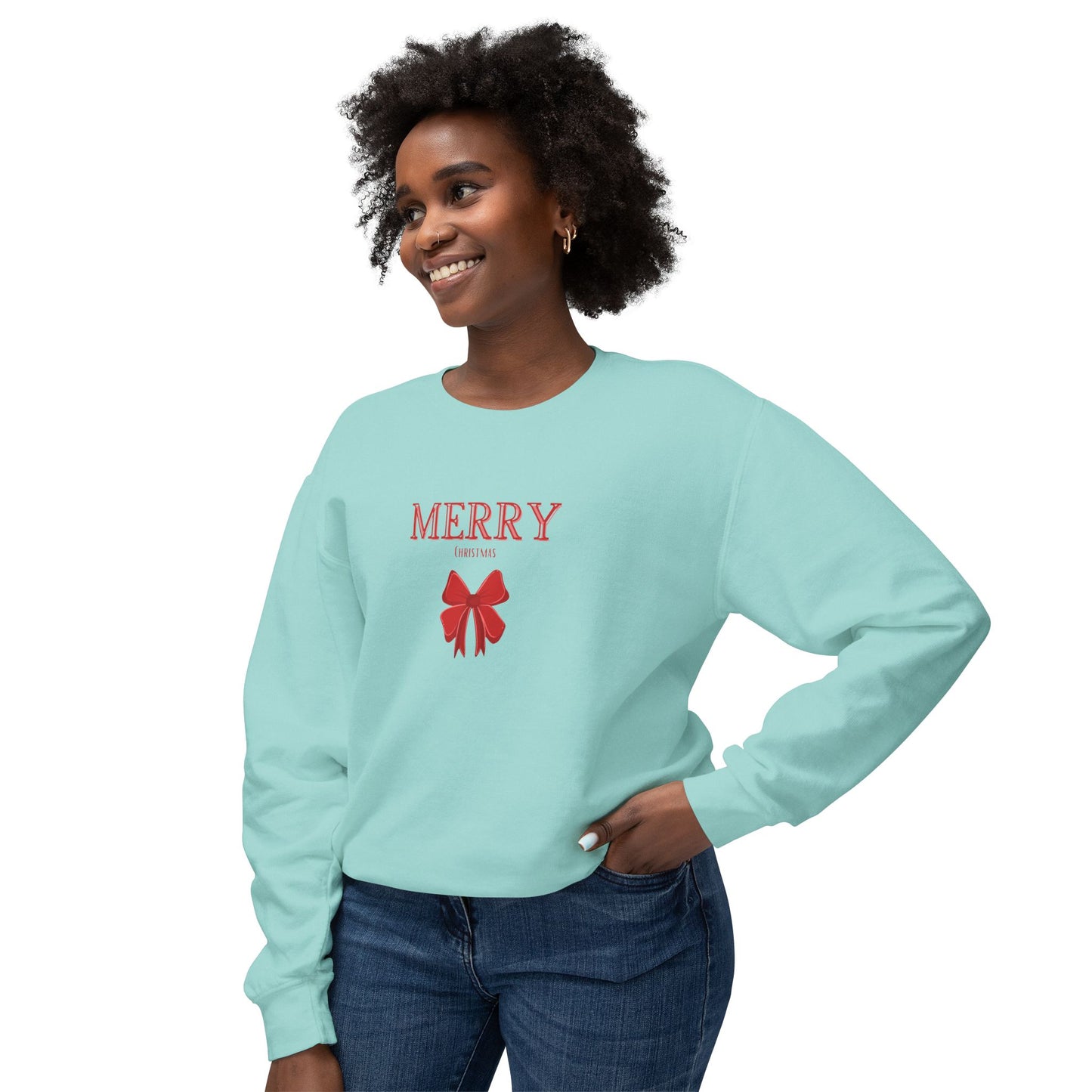 Merry Christmas Bow Ladies Sweatshirt