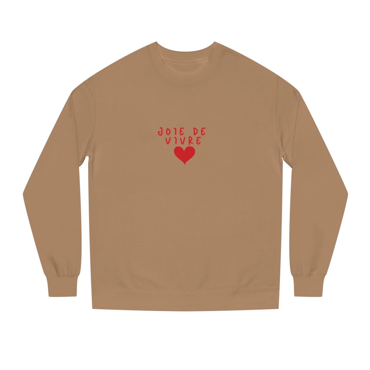 Brown long-sleeve shirt with red text and heart on a white background