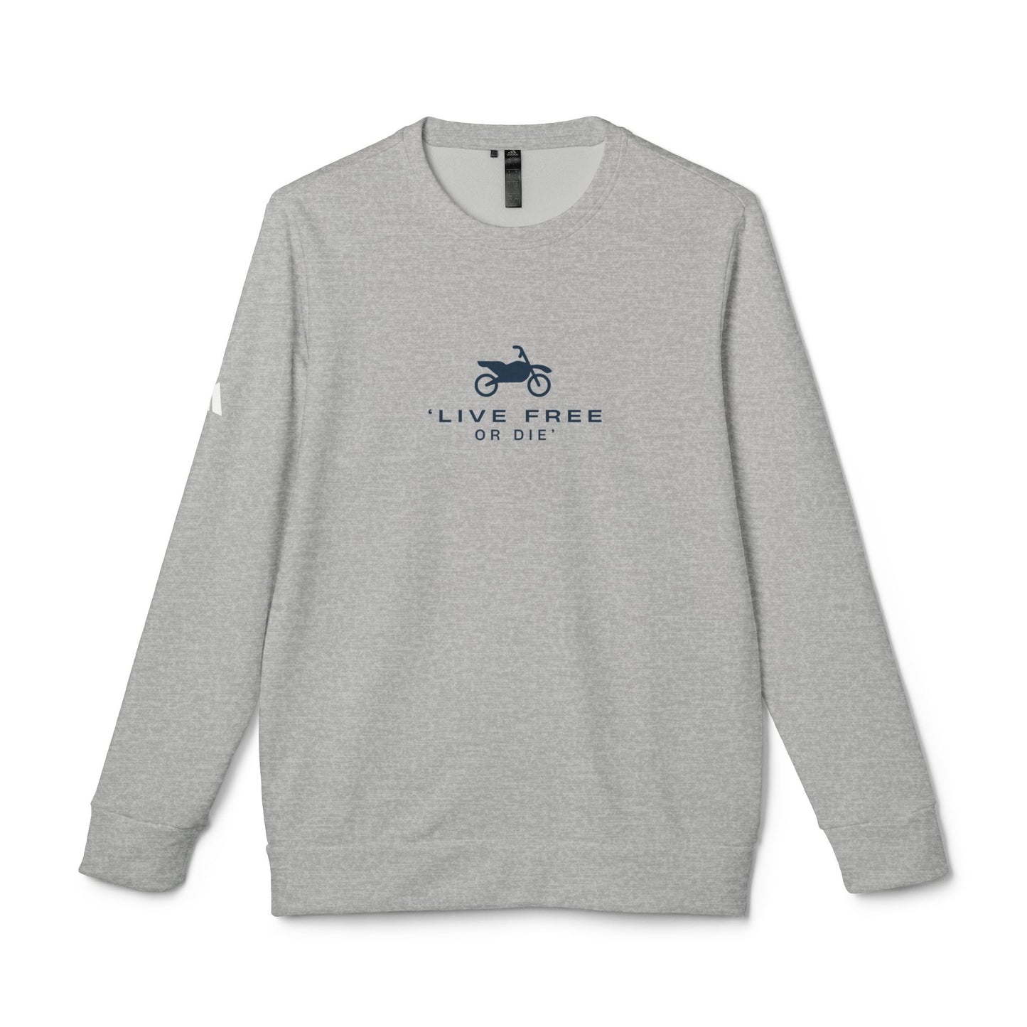 Gray sweatshirt with a graphic and text on a white background