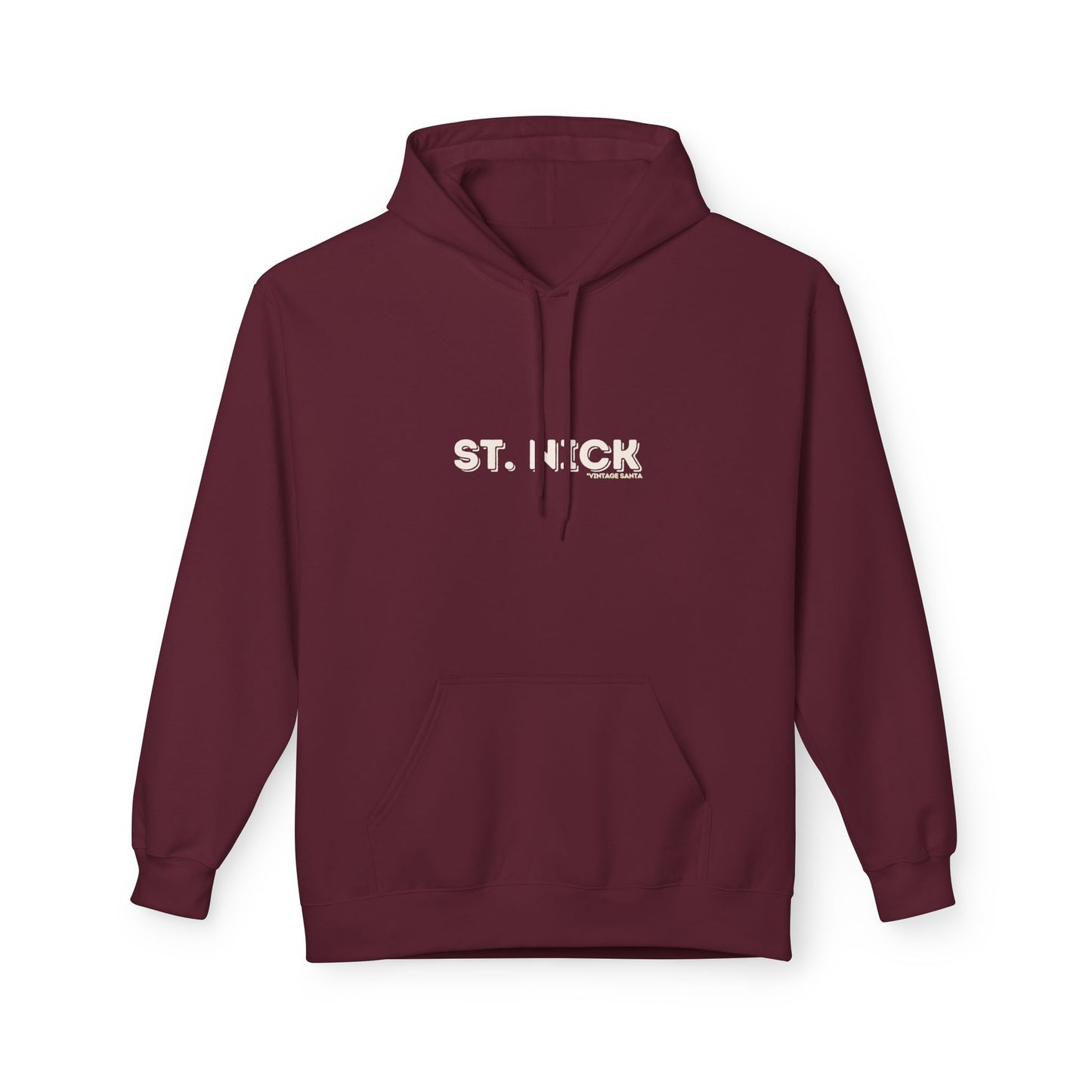 Maroon hoodie with 'ST. Nick ' text on a white background