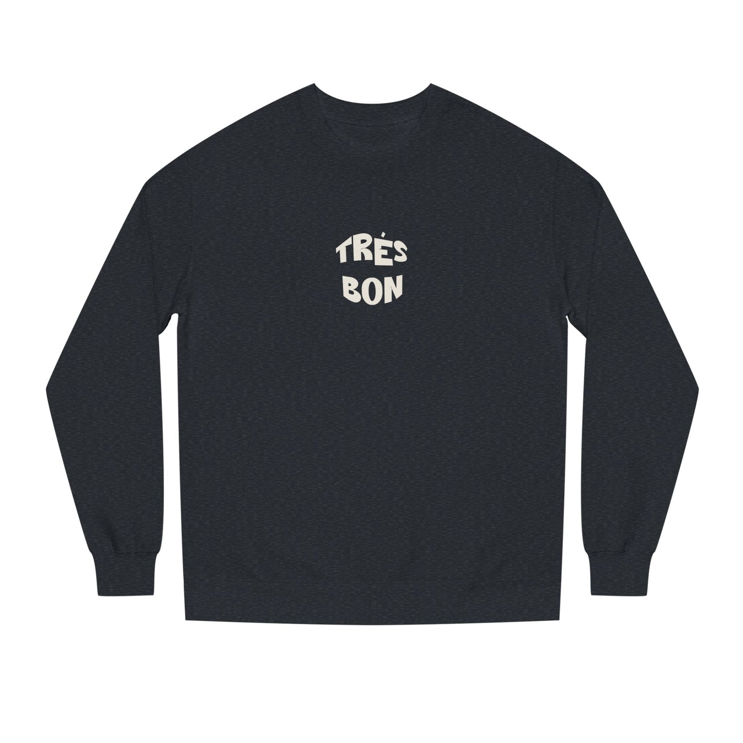 Black long-sleeve shirt with 'TRES BON' text on a white background