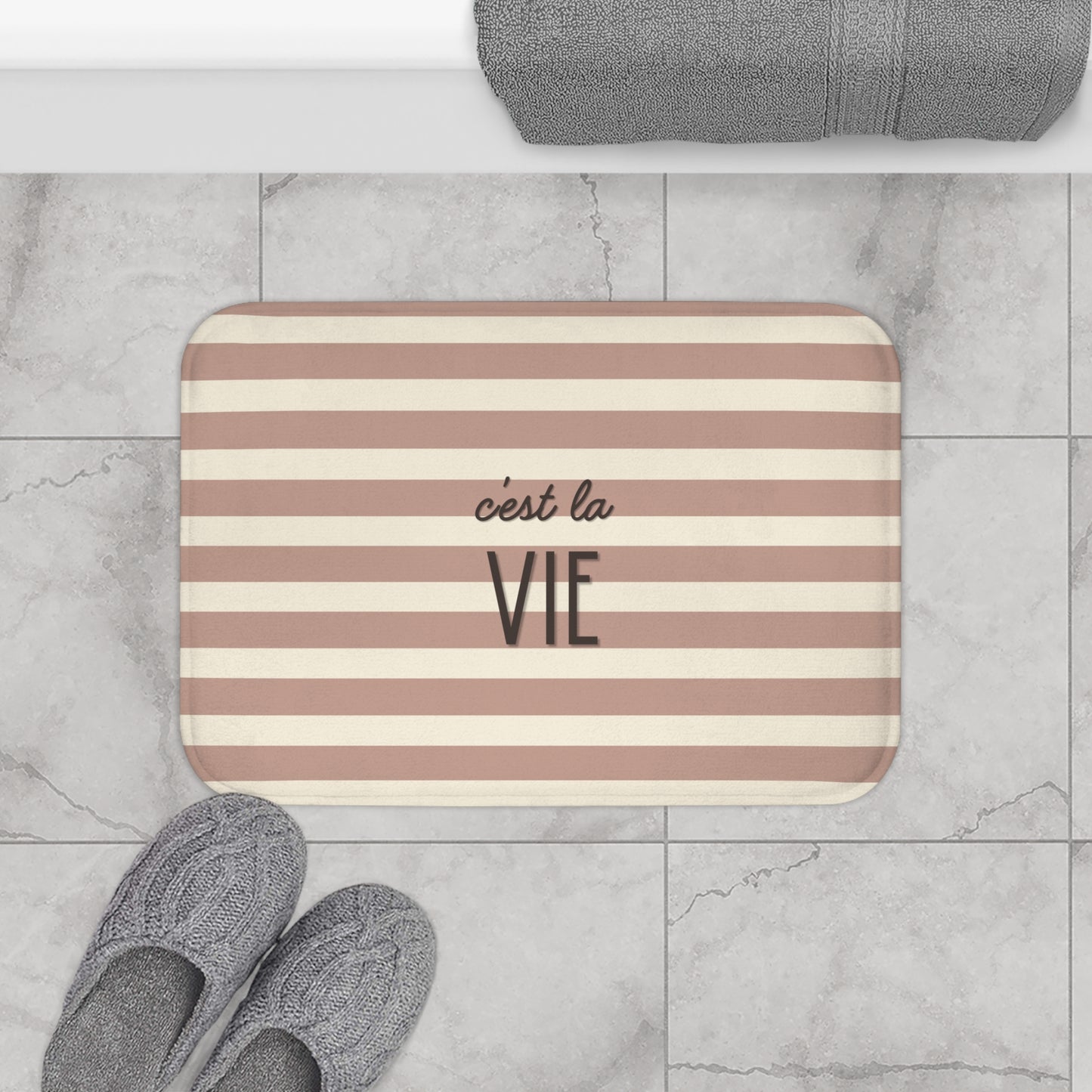C'est la VIE Bath Mat | Neutral Chic Bathroom Decor