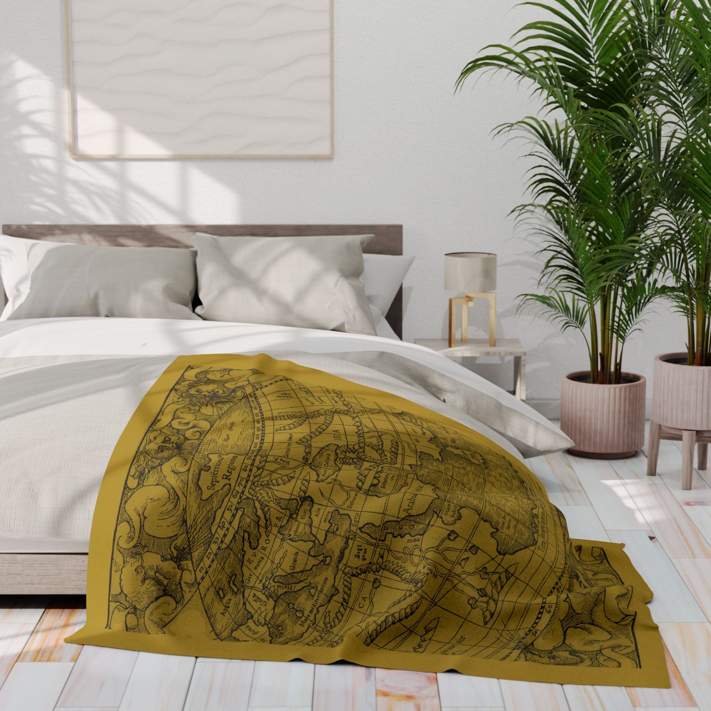 Vintage European Map Arctic Fleece Blanket, OLIVE GREEN