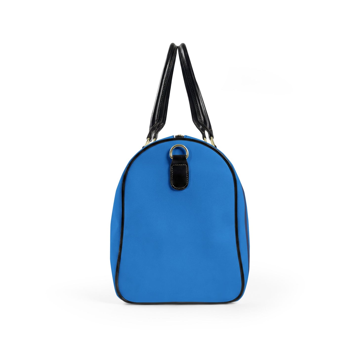 Chic Leather Travel Bag — 'Très Bon' Bright Blue Striped Weekender