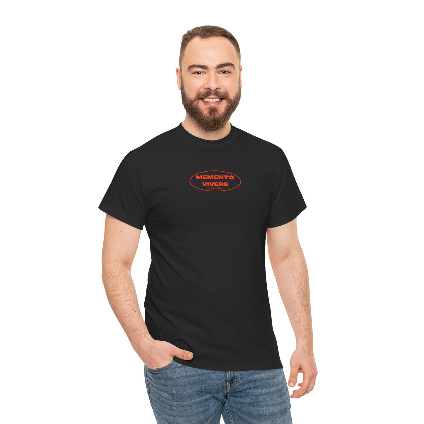 Stoic Tee "Momento Vivere" (Remember to Live) -Red, Men's Clothing