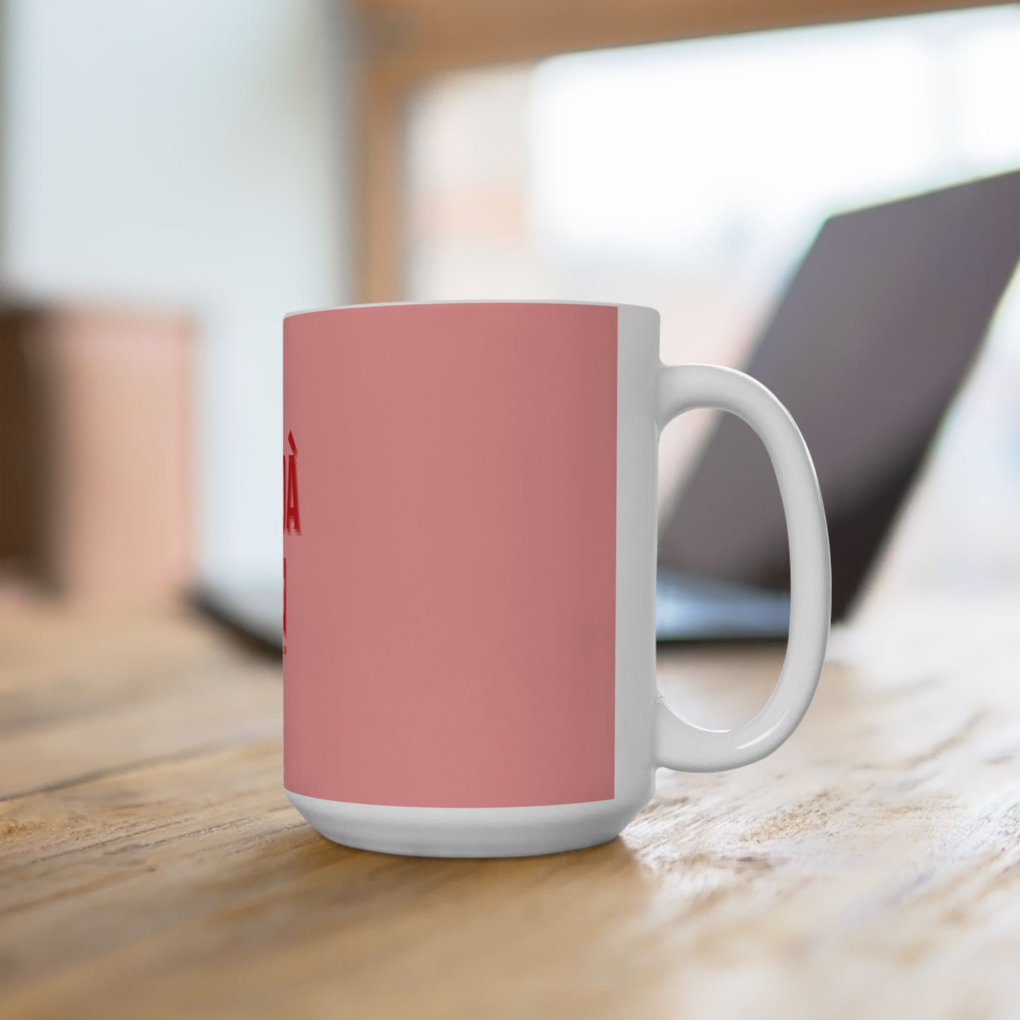 Deja Vu - "Living in the Illusion" Ceramic Mug, Watermelon Color