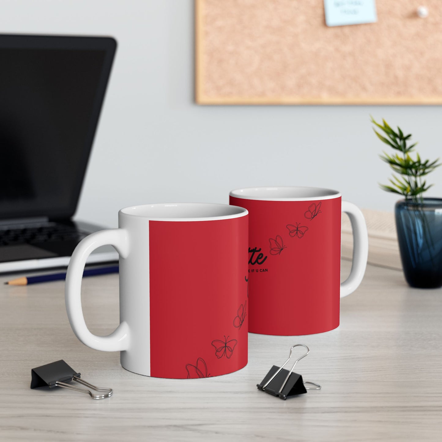 Coquette Butterfly Ceramic Mug, Red Coffee Cup