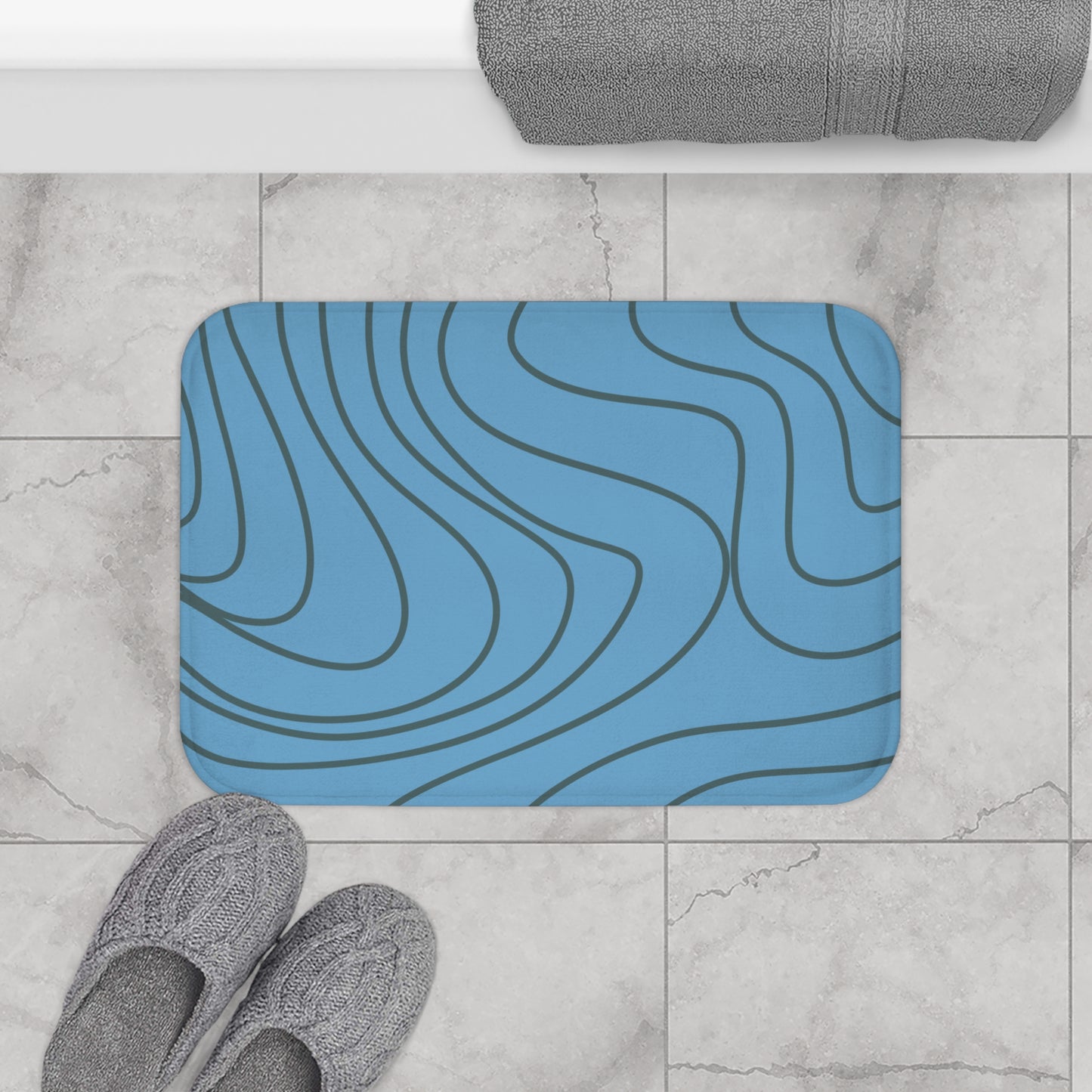 Abstract Wave Bath Mat – Azure Blue | Contemporary Bath Decor