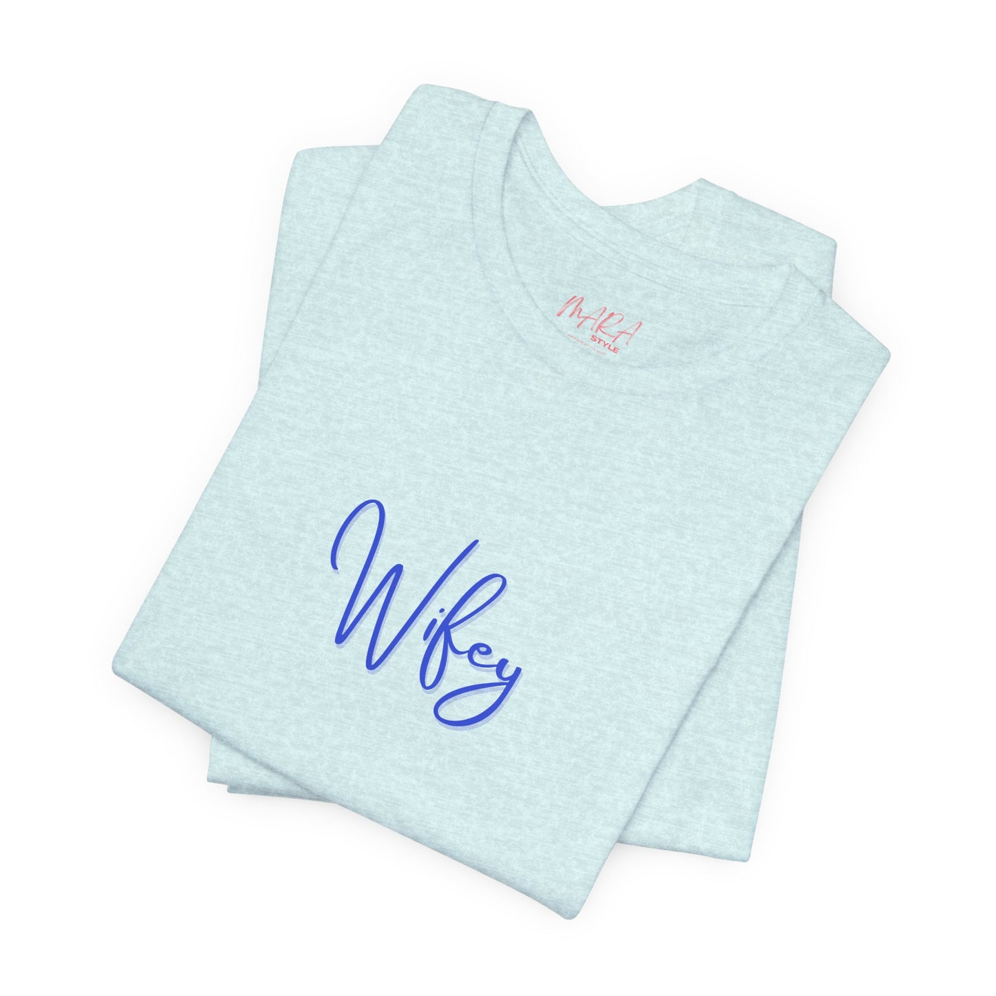 Light blue sleeveless top with 'Wifey' text on a white background