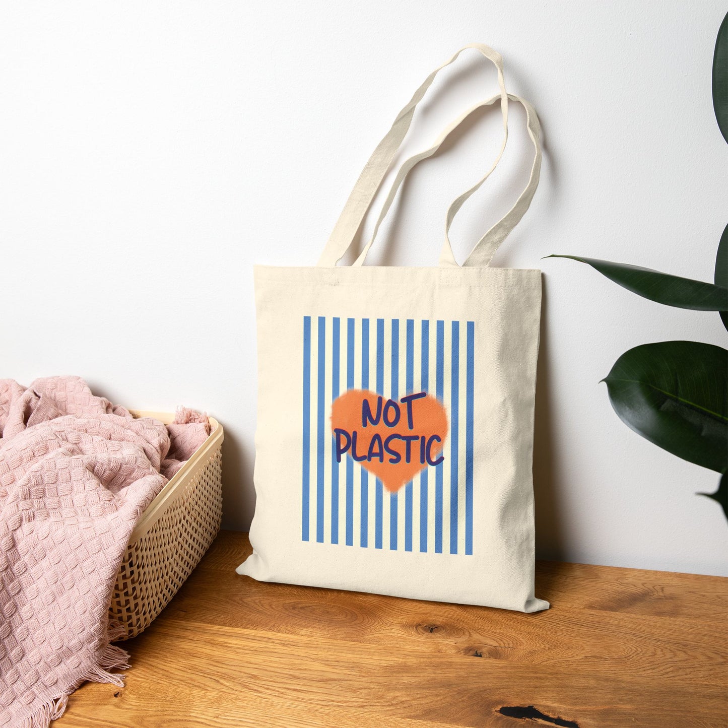 Eco-Message "Not Plastic" Cotton Canvas Tote Bag, BLUE