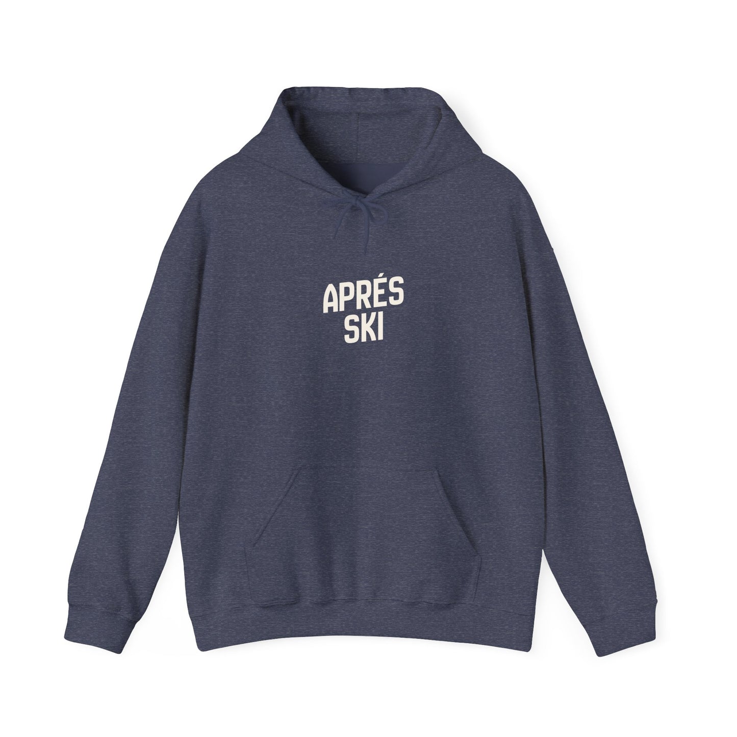 Navy blue hoodie with 'APRèS SKI' text on a white background