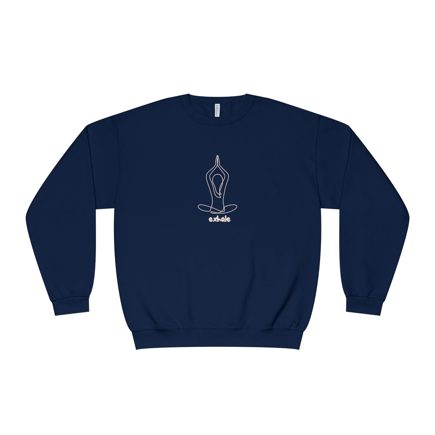 Navy blue sweatshirt with a white logo on a white background