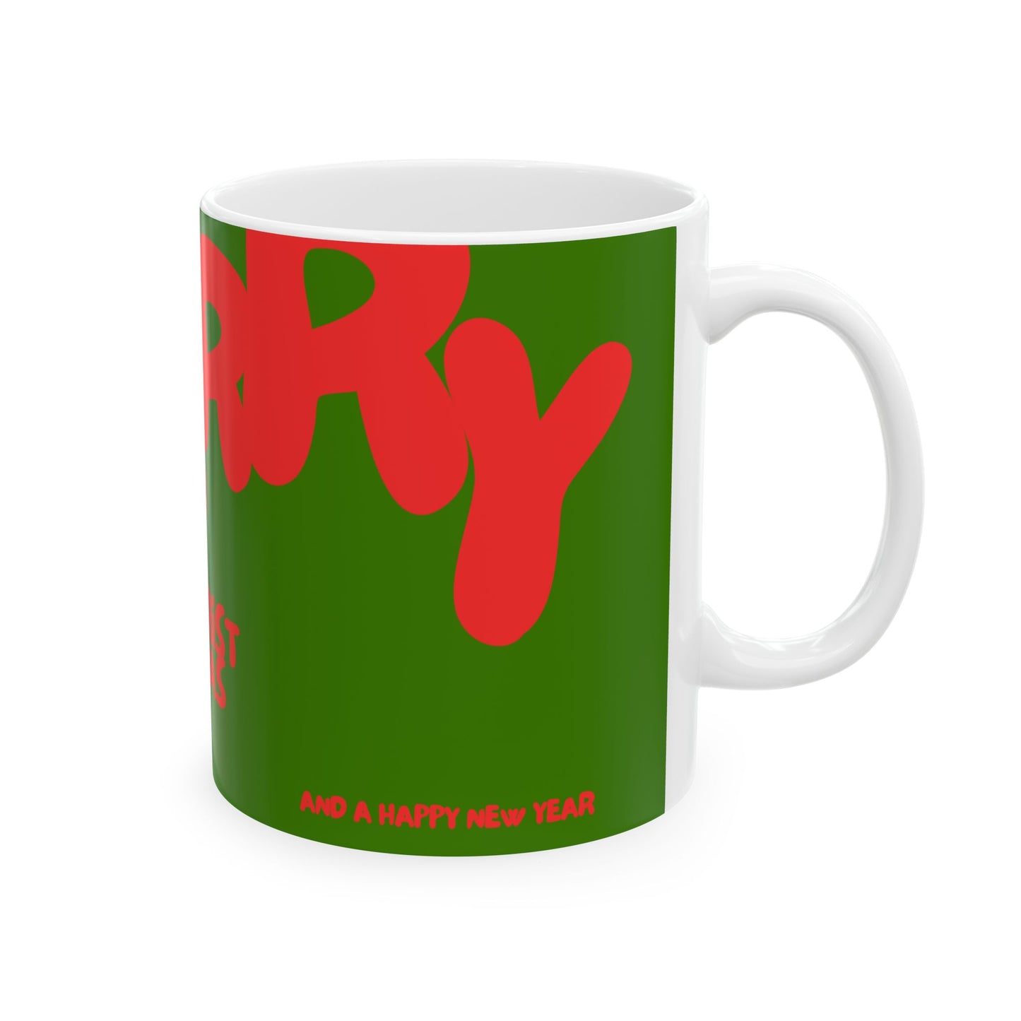 Modern Merry Christmas Ceramic Mug, Red- Green