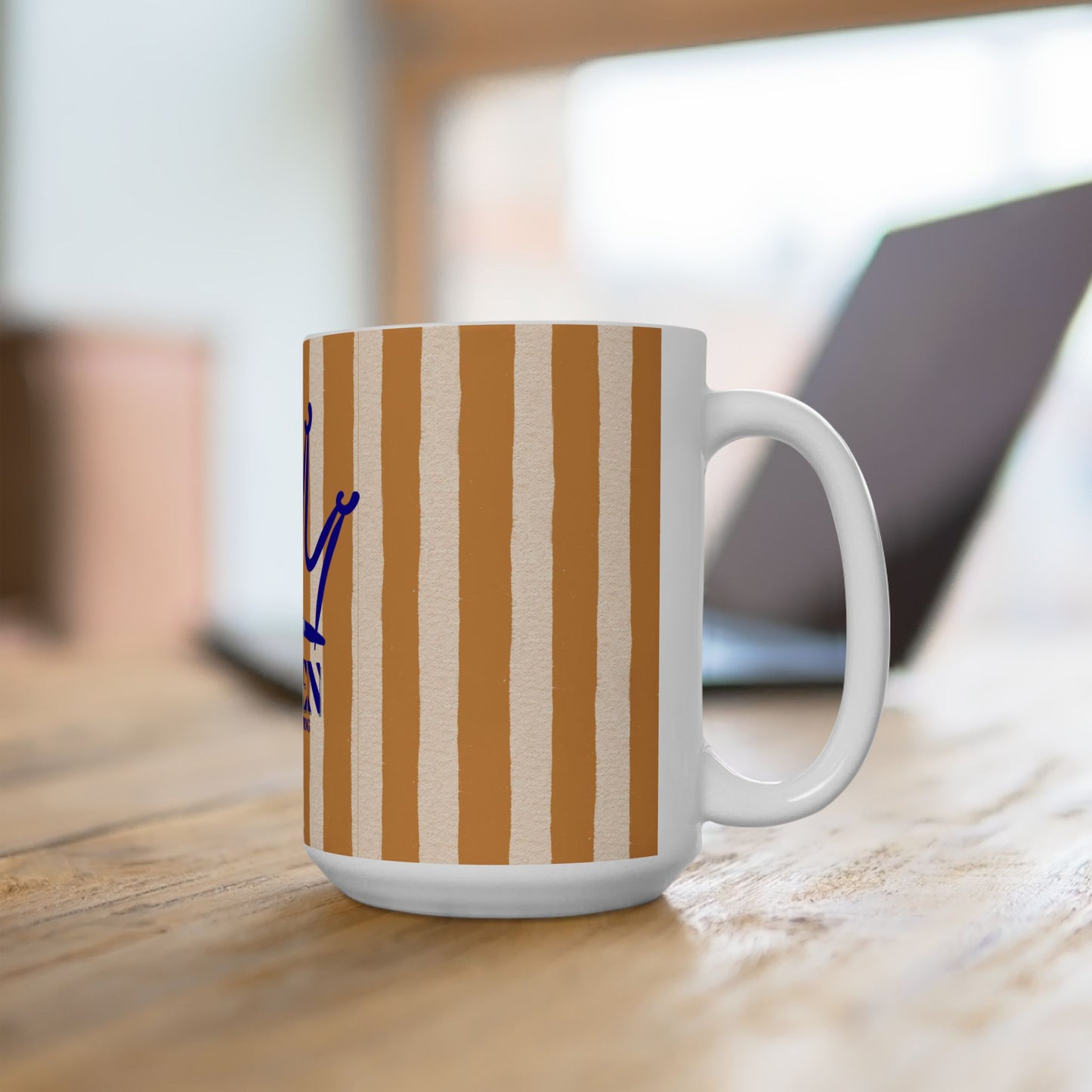 QUEEN Crown Oche Striped Ceramic Mug (11oz & 15oz)