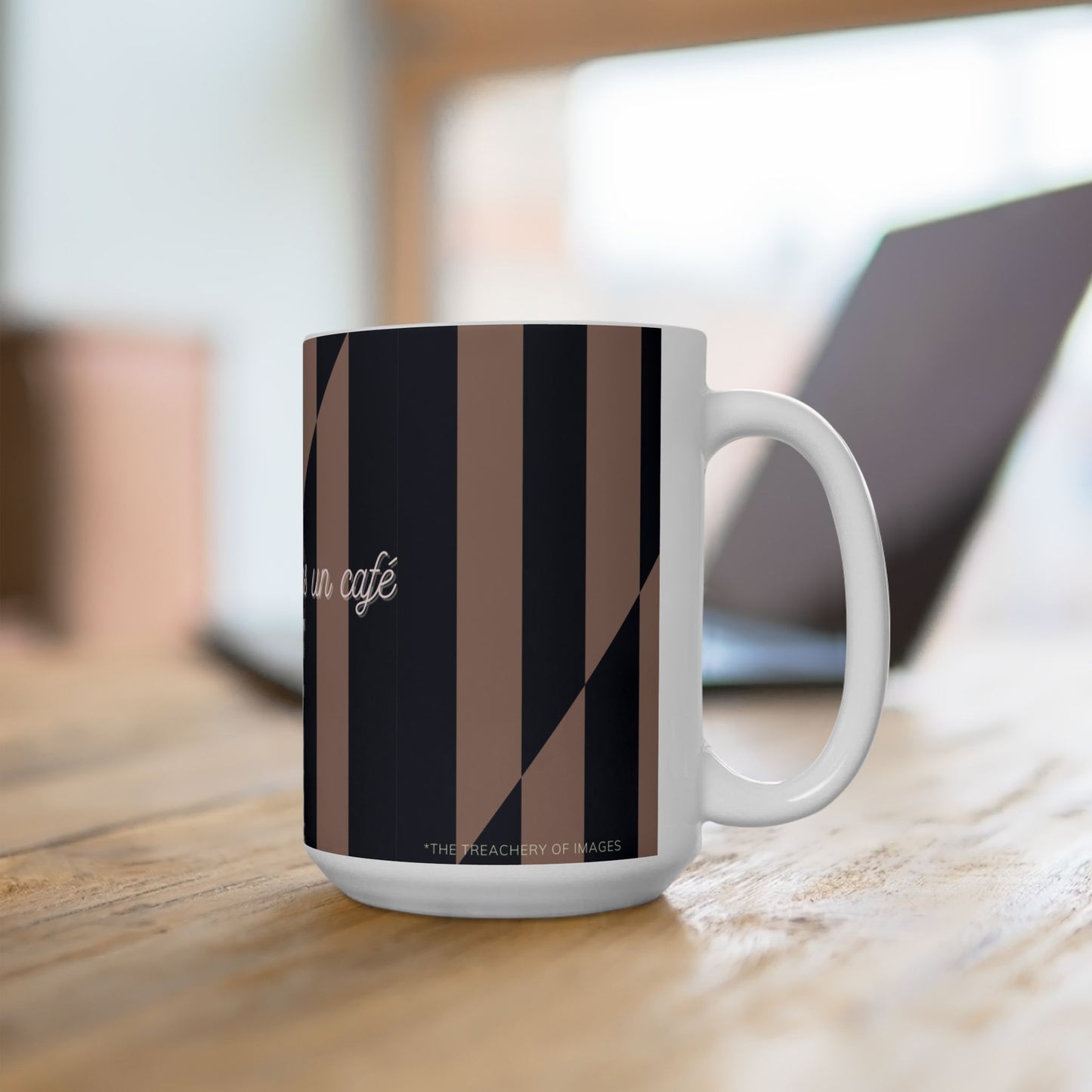 Magritte-Inspired 'This Is Not a Coffee' Ceramic Mug, BROWN — Surrealist Coffee Cup