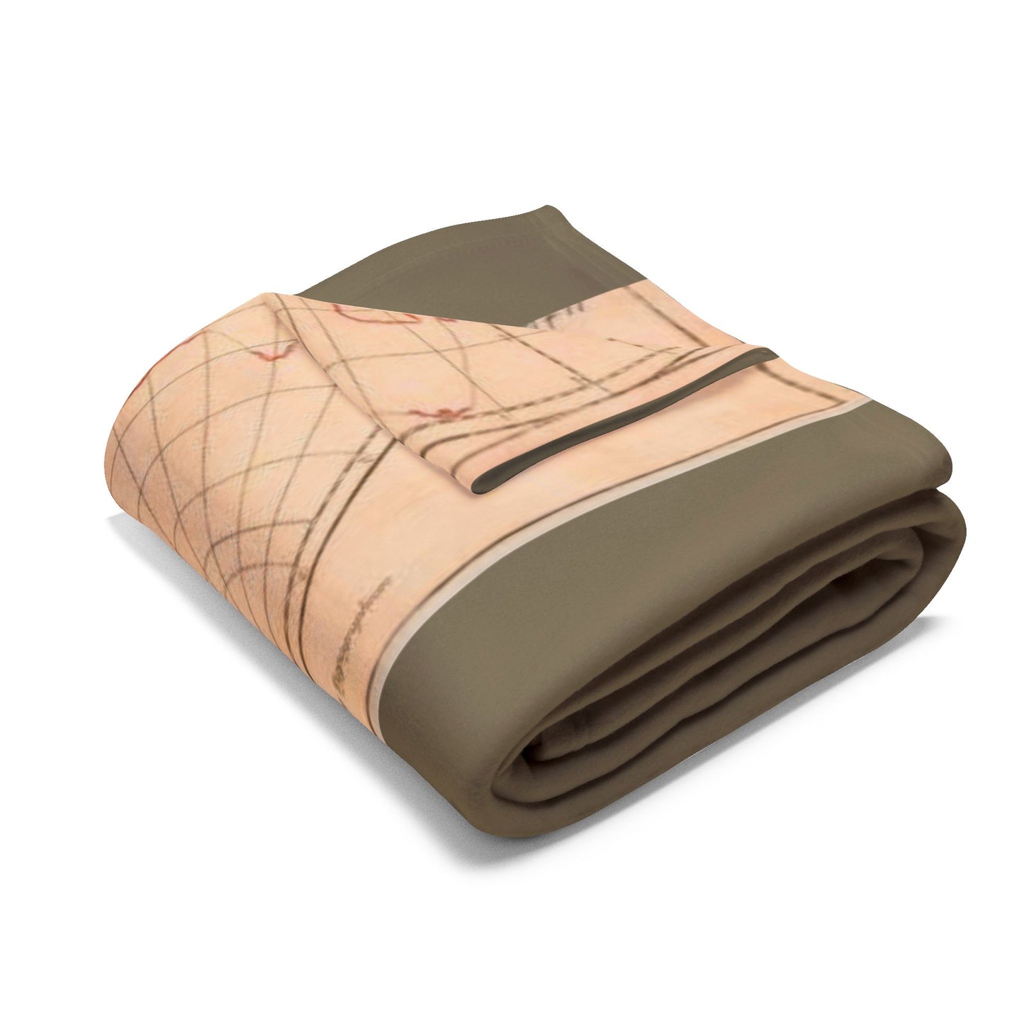 Folded blanket with map design on a white background